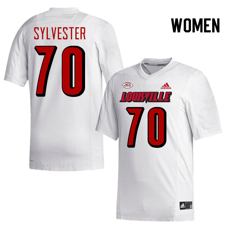 Women #70 Trevonte Sylvester Louisville Cardinals College Football Jerseys Stitched-White